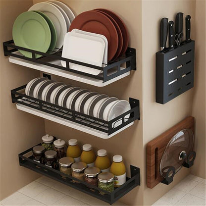 Black Kitchen Organizer Rack – Bowl, Plate & Knife Storage