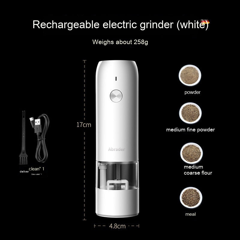 Rechargeable Electric Salt & Pepper Grinder – One-Handed, LED, Adjustable